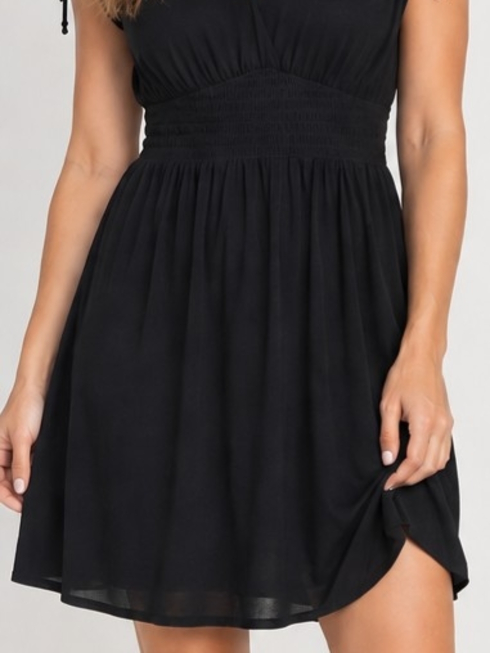 Black Smocked Waist Sleeveless Dress - Women
